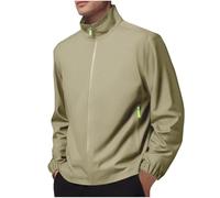 Men's Fashion Outdoor Jacket Solid Long Sleeve Summer Casual Hiking Walking Sport Running Coat with Zipper Pockets lightweight jackets mens jackets with hood Khaki M