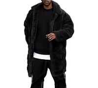 Men's Fashion Padded Long Fur Warm Jacket Long Faux Fur Coat Outwear Black Winter Parka Overcoat Outwears (Black 1,XL)