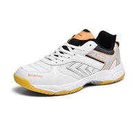 Men's Fashion Pickleball Shoes Non Slip Badminton Sneakers Indoor Court Shoes for Volleyball Squash Racketball Sports (White Black,5.5)