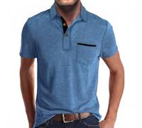 Mens Fashion Polo Shirts Cotton Classic Long Sleeve Thermal Button Shirt with Pocket