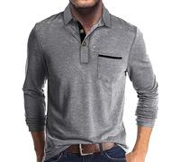 Mens Fashion Polo Shirts Cotton Classic Long Sleeve Thermal Button Shirt with Pocket