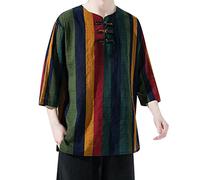 Men's Fashion Shirt Half Sleeve Beach O Neck Drawstring Printed Yoga African Summer Floral Striped Tops Men Shirts Compression Dark Blue