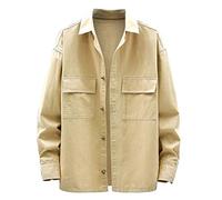 Mens Fashion Simple Cotton Solid Pocket Cardigan Button Sweater Shirt Long Sleeves Shirts (Khaki, XL)