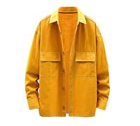 Mens Fashion Simple Cotton Solid Pocket Cardigan Button Sweater Shirt Long Sleeves Shirts (Yellow, XL)