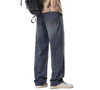 Men's Fashion Solid Color Loose Fit Hip-Hop Street Style Straight Leg Jeans Retro Dance Skateboarding Sports Loose Fit Jeans (Light Blue,30)