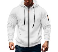 Men's Fashion Spring and Autumn Casual Long Sleeve Button Lapel Three Piece Plaid Printed Sweatshirt Jumper Lightweight Rain Jacket Men's Winter Jacket Regular Fit, White, XXL