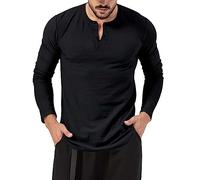 Men's Fashion Spring and Summer Casual Long Sleeved V Neck Solid Color Long Sleeved T Shirt Top Fuzzy House Slipper (Black, M)