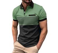 Men's Fashion Spring and Summer Casual Short Sleeve Buttons Solid Color Short Sleeve T-Shirt Tops Alarm Clock Bracelet, Green, M