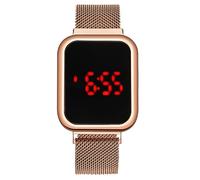 Men's Fashion Square LED Digital Touch Screen Watch Lightweight and Comfortable Stainless Steel Iron Magnetic Buckle Alloy Mesh Belt Women's Multifunctional Electronic Watch
