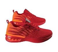 Mens Fashion Stripe Casual Running Shoes - Breathable Mesh Upper, Lightweight PU Sole, Air Cushioned, Lace-Up Closure(Red,8)