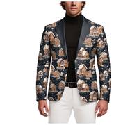 Men's Fashion Suit Jacket Snowflake Santa Printed Regular Fit One Button Notched Lapel Sports Coats Plus Size Jacket Casual Button Coat Leisure Modern Party Costumes Christmas Suits Men