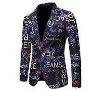 Men's Fashion Suit Party Coat Casual Slim Fit Blazers One Buttons Suit 3D Floral Print Painting Blazerss Jacket Blue Asian 3XL is Eur XL