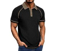 Men's Fashion Summer Polo Shirts Big and Tall Lightweight Stretchy Cotton Casual Short Sleeve T-Shirts Moisture Wicking Athletic Golf Shirt Contract Raglan Sleeve Basic Pullover Tops Black