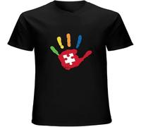 Men's Fashion T Shirts Autism Hand Autistic Aspergers Awareness Gift Present Crew-Neck t-Shirt Black S