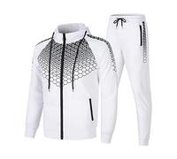 Mens Fashion Tracksuit Casual Hooded Track Suits Long Sleeve Hoodie and Sweatpant Jogging Sweatsuit(White,Large)