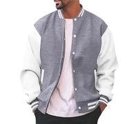 Mens Fashion Varsity Jacket Casual Slim Fit Cotton Letterman Baseball Bomber Jacket Urb An Classic College Jacket Transition Jackets Men, gray, 3XL