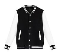 Mens Fashion Varsity Jacket Causal Slim Fit Cotton Bomber Jackets(Black,Large)