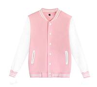 Mens Fashion Varsity Jacket Causal Slim Fit Cotton Bomber Jackets(Pink,Large)