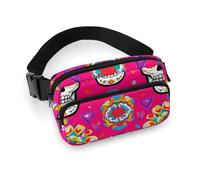Men's Fashion Waist Bag, Portable Belt Bag, with Adjustable Strap for Running Hiking Traveling Day Dead Mexican Sugar Skull