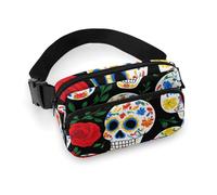 Men's Fashion Waist Bag, Portable Belt Bag, with Adjustable Strap for Running Hiking Traveling Mexican Day Dead Rose Sugar Skulls
