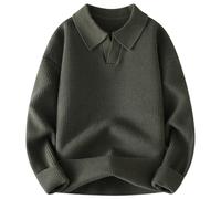 Men'S Fashion,Wool Jumpers For Men Uk,Knit Sweater Coat for Everyday Casual Wear with Seagull Collar and Scissor Neckline in Solid Color Turn-Down Collar Long Sleeve Outerwear for Men (Green, L)