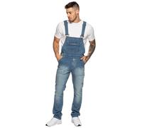Mens Fashionable Denim Overall Dungarees | Enzo Designer Menswear - Mid Stonewash / 30"