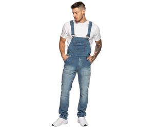 Mens Fashionable Denim Overall Dungarees | Enzo Designer Menswear - Mid Stonewash / 46"