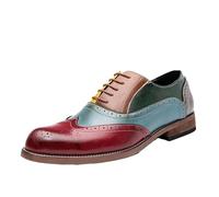 Mens Fashionable Oxford Dress Shoes Splicing Leather Lace Up Non Slip Block Heel Brogue for Tuxedo and Prom Events(Rojo,10 UK)