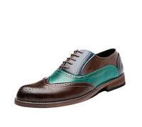 Mens Fashionable Oxford Dress Shoes Splicing Leather Lace Up Non Slip Block Heel Brogue for Tuxedo and Prom Events(Marrone,10.5 UK)