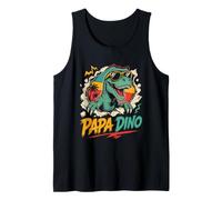 Mens Fatherhood PAPA Dino DAD Retro Funny Future Father Tank Top