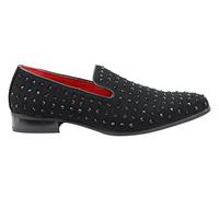 Mens Faux Black Suede Leather Lined Loafer Glitter Shiny Stone Studded Party Dress Shoes [BALDORIA-Black-Suede, UK 7/US 8 EU 41]