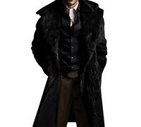Mens Faux Fur Coat Long Turn Collar Overcoat Men's Fluffy Heavyweight Trench Coat Long Sleeve Thicken Winter Outercoat Fur Collar Warm Cardigan Coat Halloween