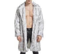 Mens Faux Fur Coat Winter Long Jacket Luxury Fluffy Fleece Lapel Parka Overcoat Long Sleeve Thicken Warm Soft Open Front Cardigan Outwear