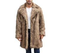 Mens Faux Fur Coat Winter Long Jacket Luxury Fluffy Fleece Lapel Parka Overcoat Long Sleeve Thicken Warm Soft Open Front Cardigan Outwear