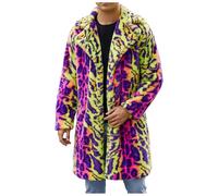 Mens Faux Fur Coat Winter Long Jacket Luxury Fluffy Fleece Lapel Parka Overcoat Long Sleeve Thicken Warm Soft Open Front Cardigan Outwear