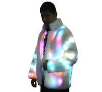 Mens Faux Fur Flash LED Jacket Rave Light Up Outwear Xmas Costume Party Fancy Ddress (XL/2XL)