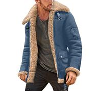 Mens Faux Fur Suede Leather Jackets Plus Size Sherpa Fleece Lined Zip Up Bomber Jacket with Pockets Vintage Motorcycle Trucker Jacket Sheepskin Winter Warm Trench Coat, S-5XL(02#Blue,L)