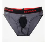 Men's Faux Latex Mesh Briefs Low Rise(L Gray)