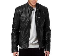 Men'S Faux Leather Biker Jacket, Men'S Leather Bomber Jacket Stand Collar Distressed Leather Bomber Jacket Autumn Winter Long Sleeve Vintage Zip-Up Biker Coat Windproof Warm Leather Jackets
