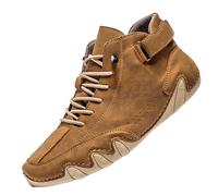 Mens Faux Leather Boots Orthopedic Shoes Lace Up Athletic Shoes Non-Slip Hiking Boots Flat Bottom Comfortable Outdoor Boot Hard Wearing Trekking Shoe Breathable Walking Trainers Brown