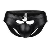 Men's Faux Leather Boxer Briefs Casual Solid Hollow Bulge Pouch Underwear | Wet Look Flat Front Jockstraps for Club Wear, Sexy Black Low Waist Underpants for Dancewear Nightclub Rave Party