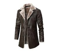 Mens Faux Leather Coats Mens Sherpa Lined Fleece Winter Jackets Thermal Button Down Long Sleeve Trench Coats Fashion Warm Turndown Collar Plain Color Outerwear