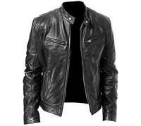 Mens Faux Leather Jacket Vintage Stand Collar Motorcycle PU Jackets Fall Winter Moto Biker Outwear Coats (Black,L)