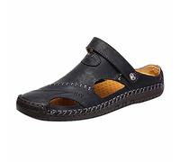 Men's Faux Leather Sandals Clearance Sewing Shoes Summer Beach Slippers Summer Sliders Closed Toe Sandal Slip On Flats Trendy Shoes Walking Sport Shoes for Outdoor Walking, Travelling, Poolside