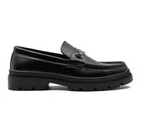 Mens Faux Leather Snaffle Bit Loafer 1920s Retro Chunky Rubber Lug Sole Shoes [EL0882-BLACK-41]