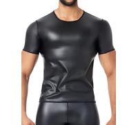 Men's Faux Leather Tank Top Silm Sport Vest Nightclub Party Shirts Slim Fit Tank Top Round Neck Short Sleeve XXL