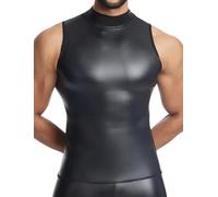 Men's Faux Leather Tank Top Silm Sport Vest Sleeveless Shirts High Neck Sleeveless 2XL