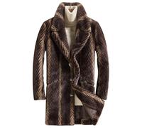 Men's Faux Mink Coat Mid-Length Open Front Single Breasted Notched Lapel Winter Outerwear Reversible Design, Brown, 3XL