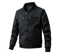 Mens Faux Suede Bomber Jacket Lightweight Baseball Leather Flight Coats Casual Varsity Stand Collar Soft Jackets, Black, XX-L