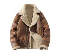 Mens Faux Suede Leather Jacket Sherpa Fleece Lined Bomber Jacket with Fur Collar Winter Thermal Cross Zip Motorcycle Coat Vintage Warm Windproof Overcoat M Brown
